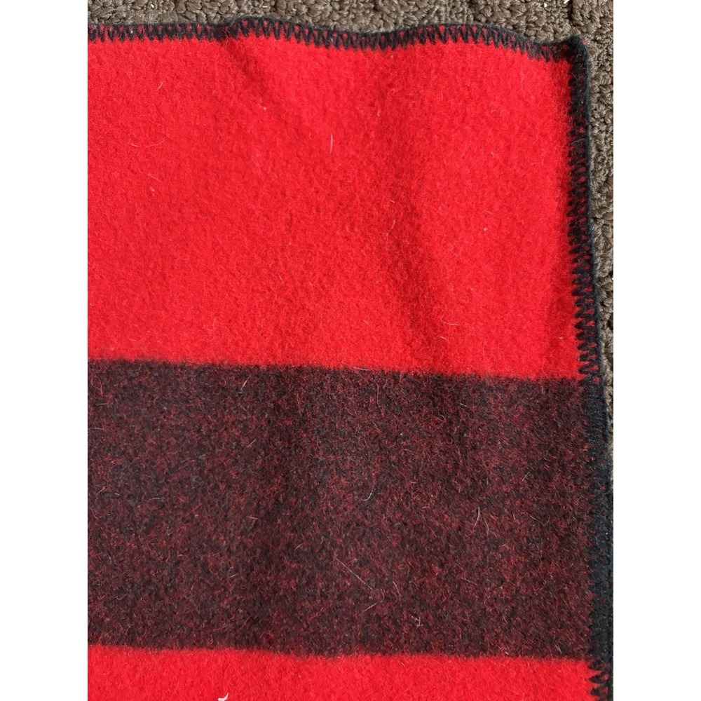 Red And Black Stripe Wool Blanket 53x67"Vintage - Picture 5 of 6